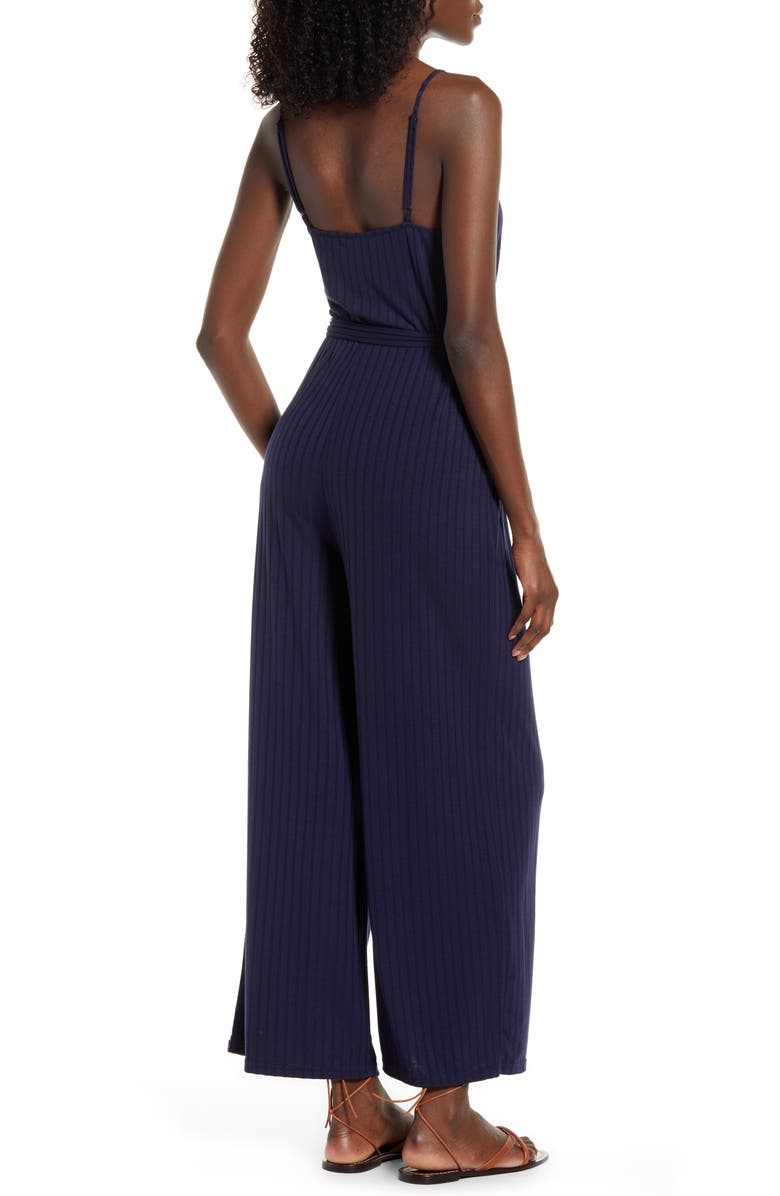 Band of Gypsies Journey Rib Knit Belted Jumpsuit, Alternate, color, 