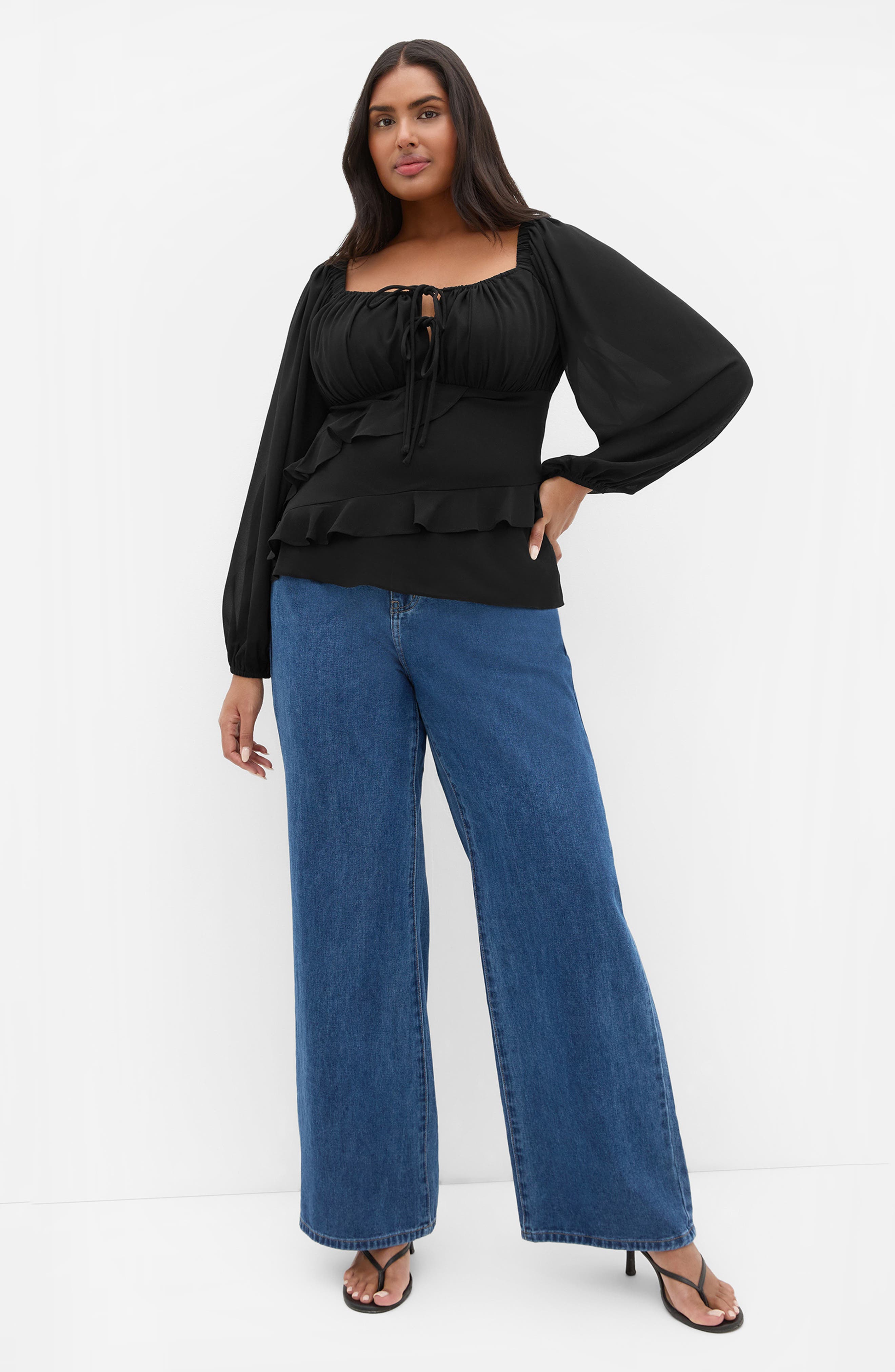 City Chic Shayla Ruffle Long Sleeve Top (Women) | Nordstrom