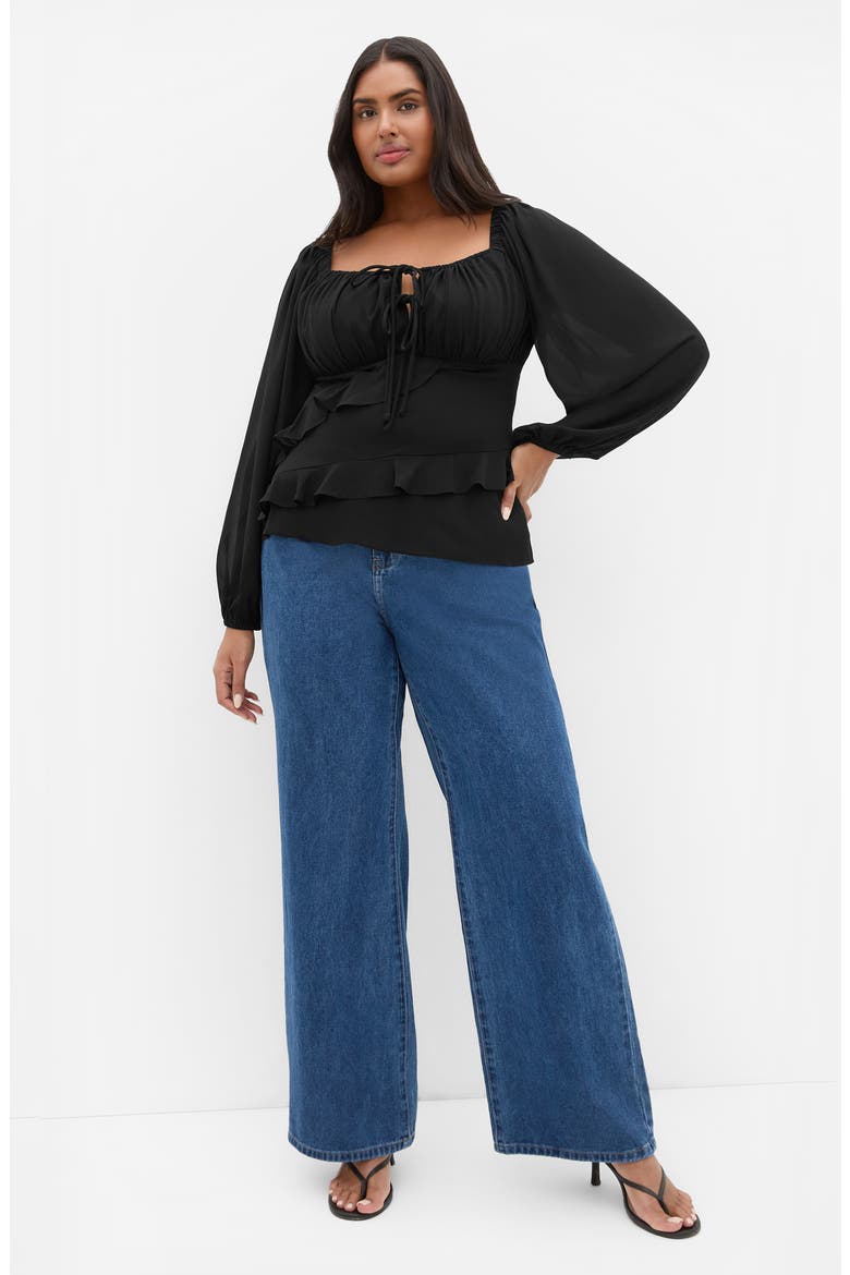 Shayla Ruffle Long Sleeve Top, Alternate, color, BLACK