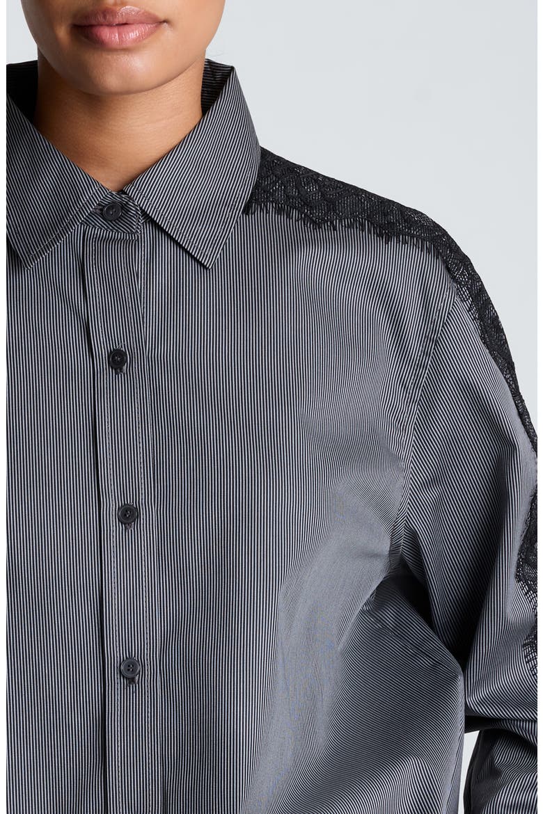 Lace Trim Striped Boyfriend Shirt, Alternate, color, BLACK/ PEWTER MIST