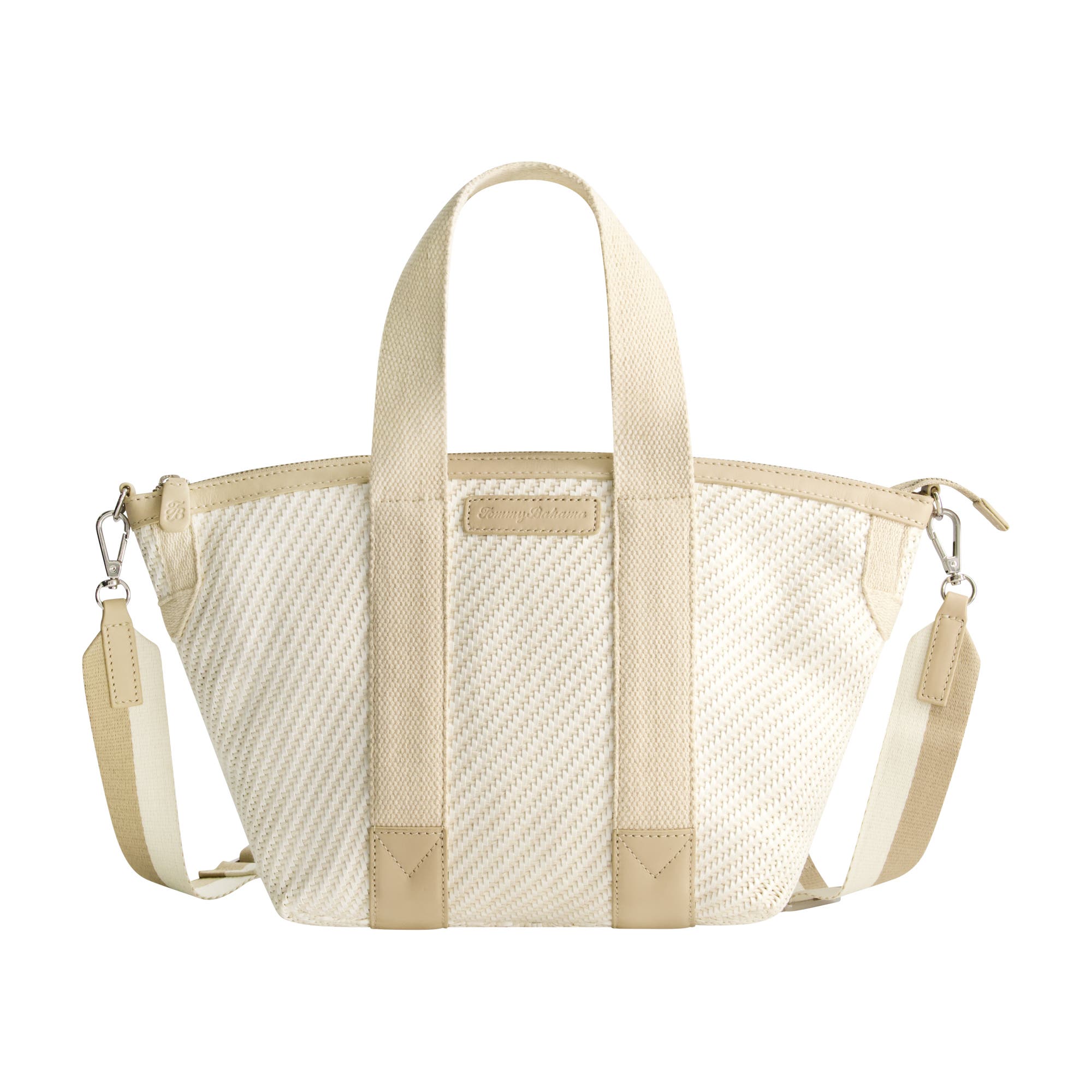Tommy Bahama Soft Woven Zip-Top Tote, Main, color, Tan/White
