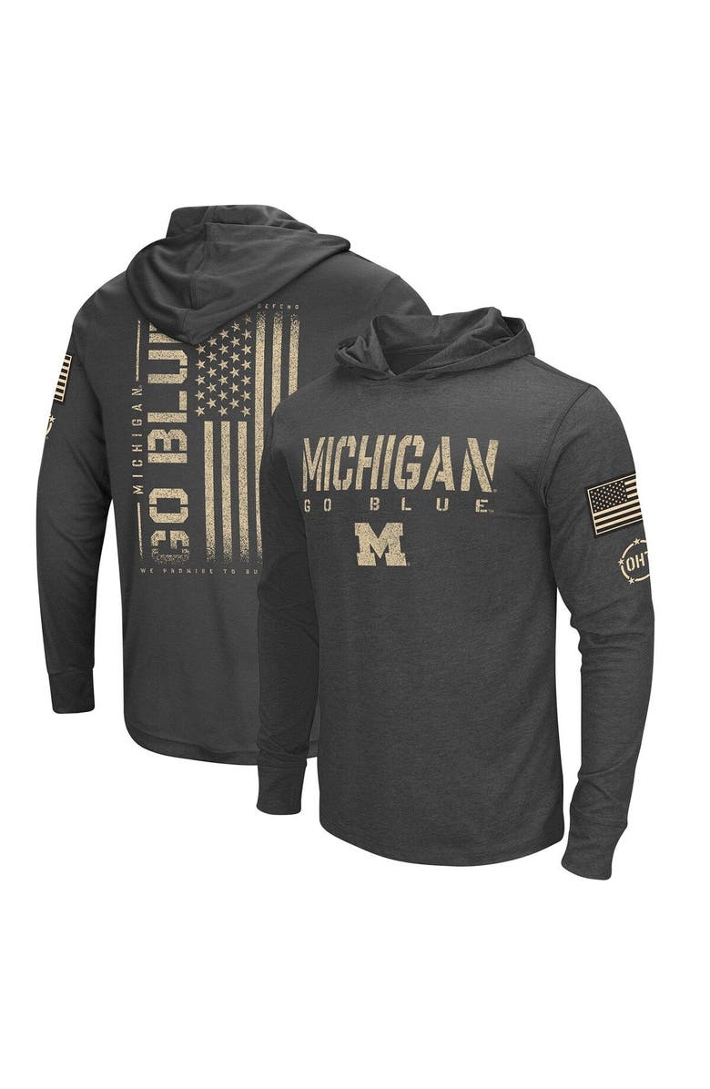 COLOSSEUM Men's Colosseum Heather Black Michigan Wolverines Team OHT Military Appreciation Long Sleeve Hoodie T-Shirt, Main, color, Black