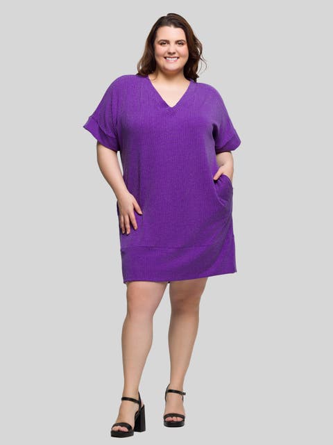 Plus Size V Neck Short Sleeve Pocket T Shirt Dress