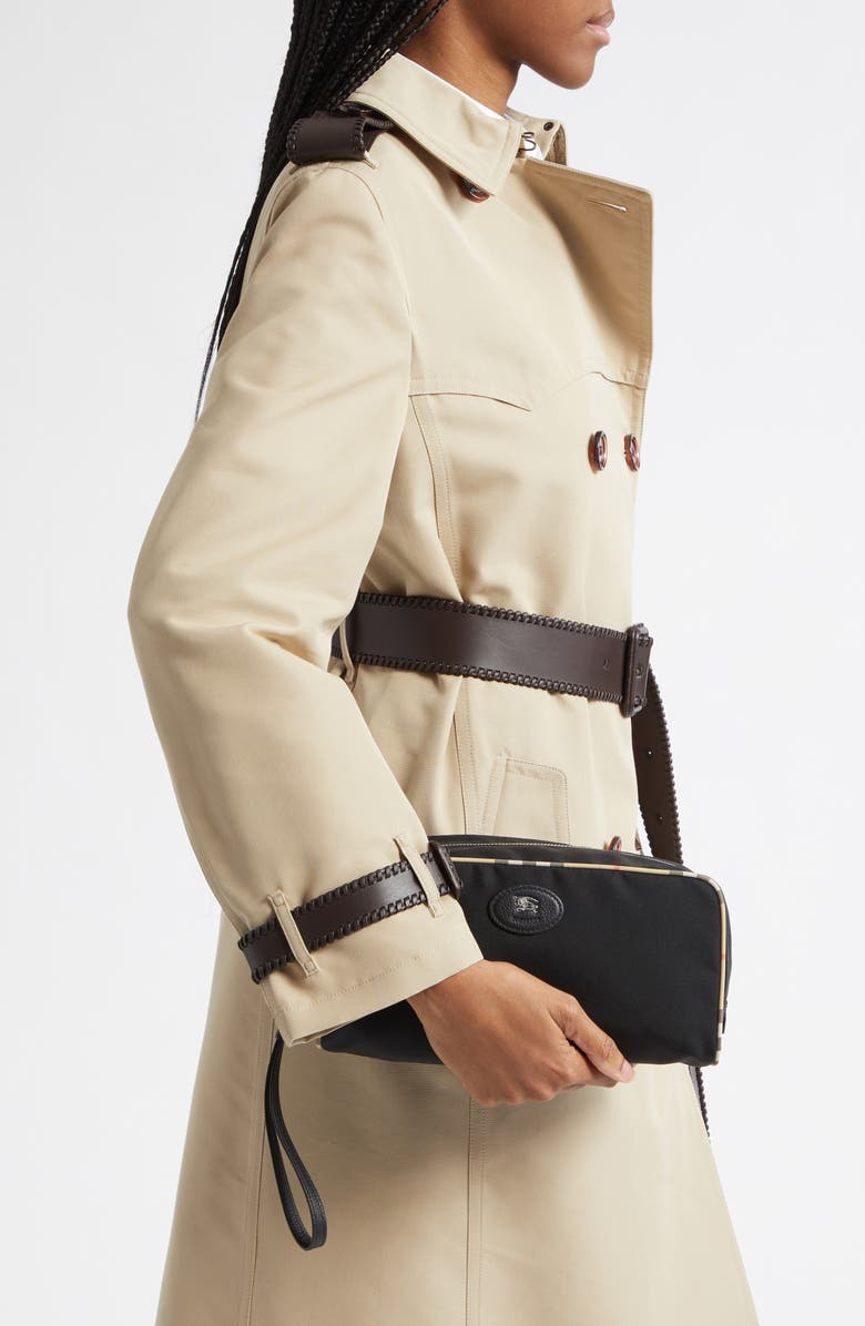 Burberry Piped Twill Travel Pouch, Alternate, color, Black