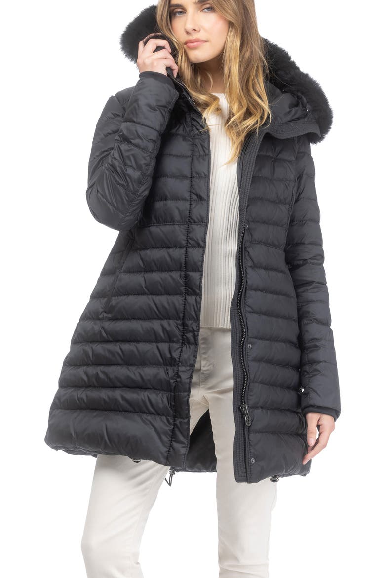 Apres-Ski Horizontal Parka with Detachable Toscana Lamb Hood Trim, Alternate, color, Black/Black