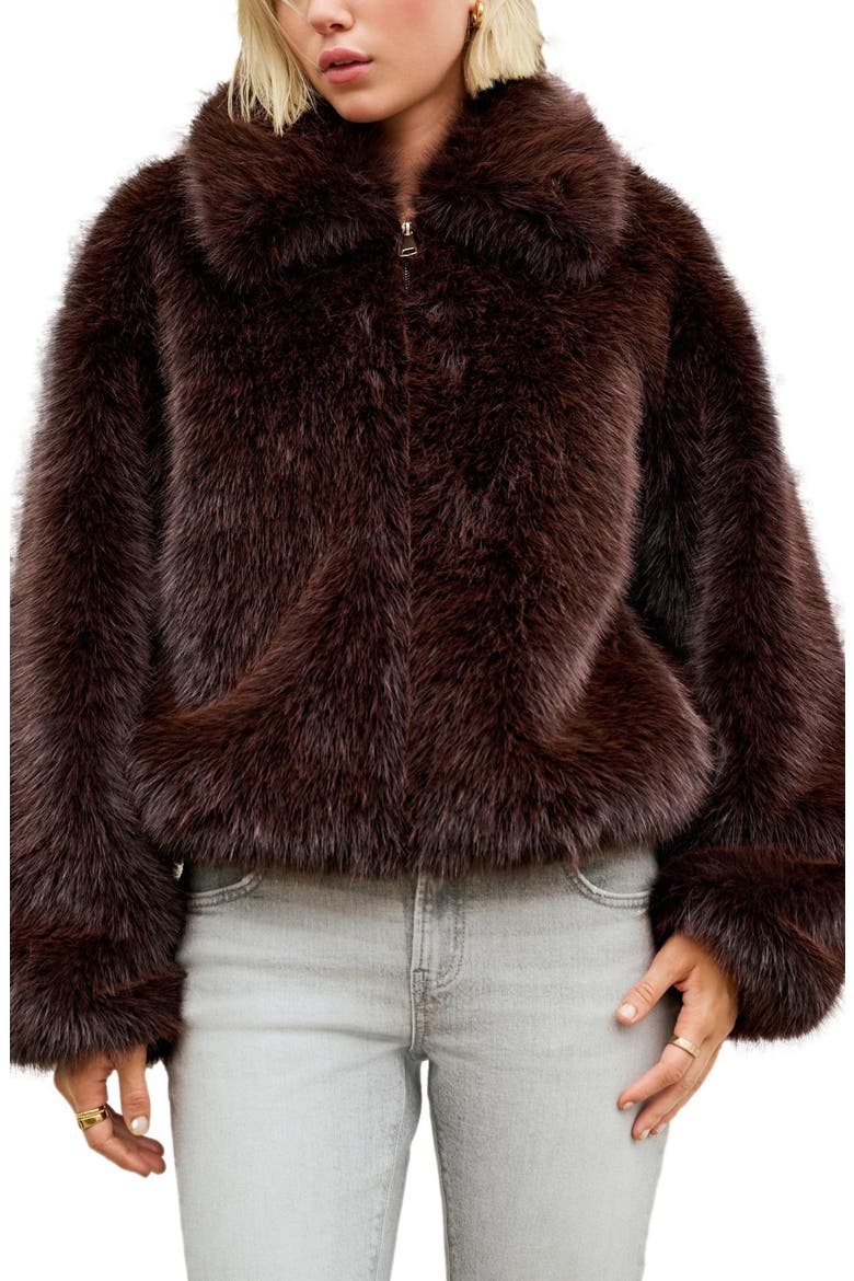 Faux Fur Zip Jacket, Main, color, BROWN