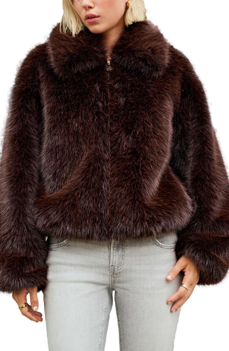 NEXT Faux Fur Zip Jacket, Main, color, Brown