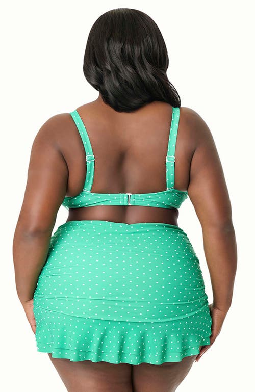 Unique Vintage Plus Size Molded Cup & Bow Swim Top In Green/white Dot