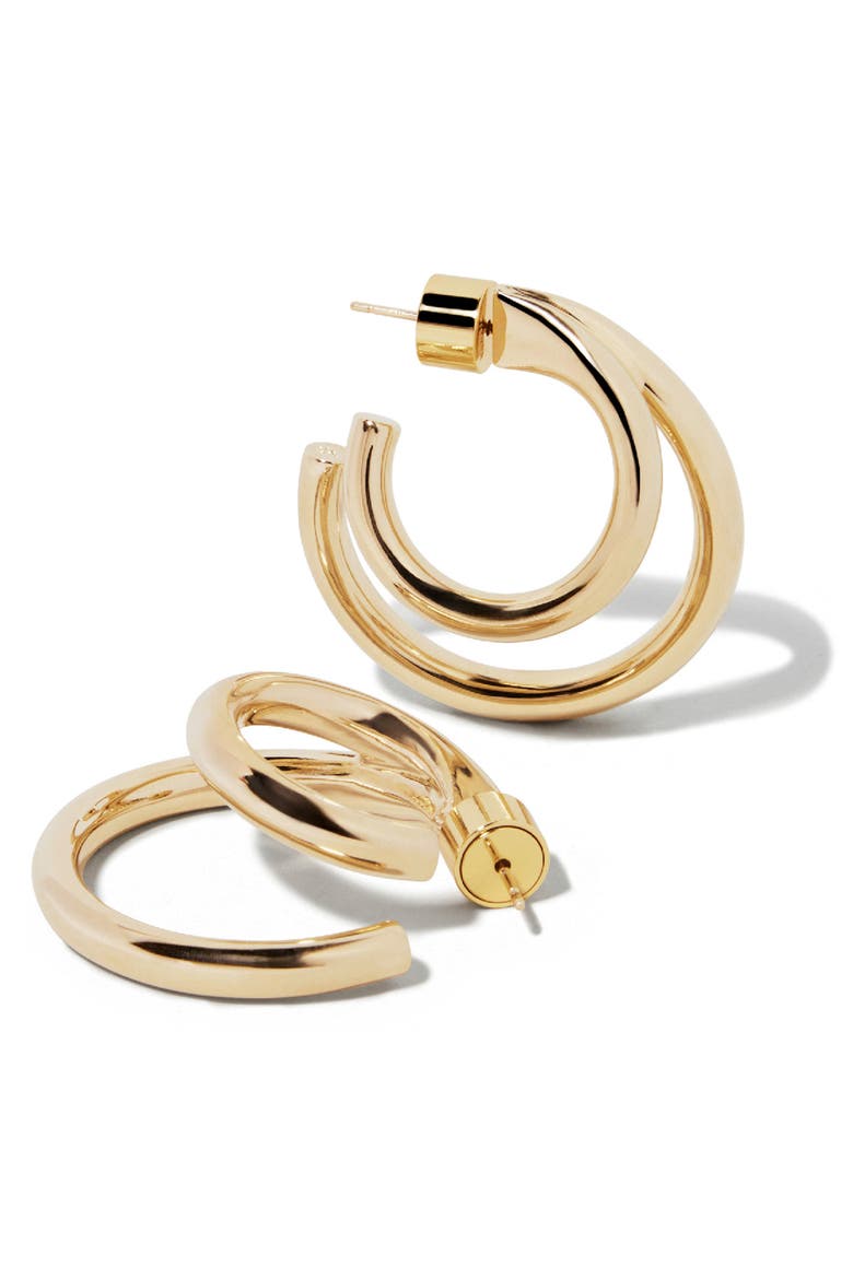 Double Lilly Mini Hoops, 1-Inch, Alternate, color, GOLD