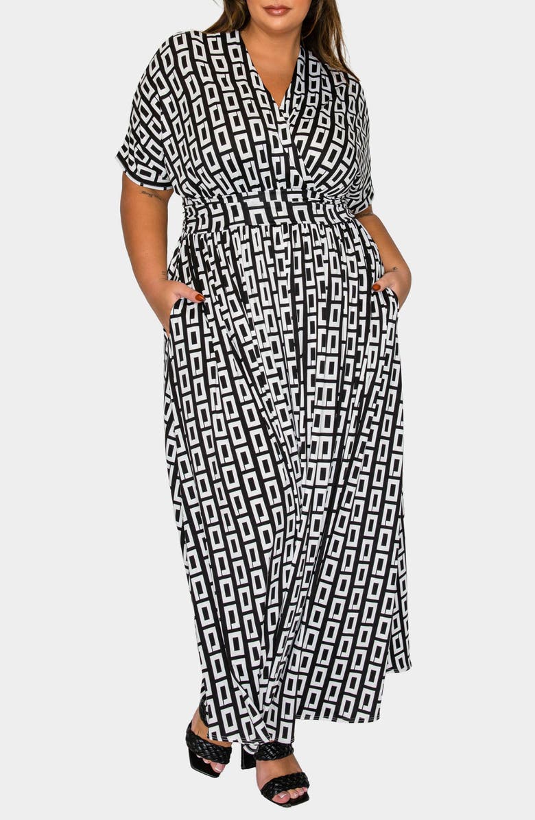 L I V D Bellano Geometric Print Empire Maxi Dress, Alternate, color, Black Ivory
