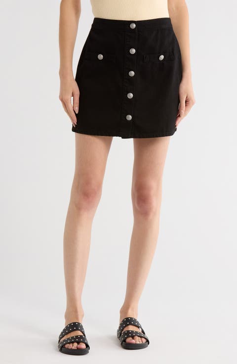 Kris Button Front Cotton A-Line Miniskirt
