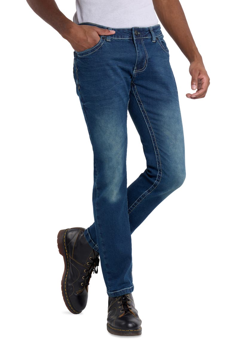Saddle Stitch Stretch Straight Leg Jeans, Alternate, color, DARK BLUE