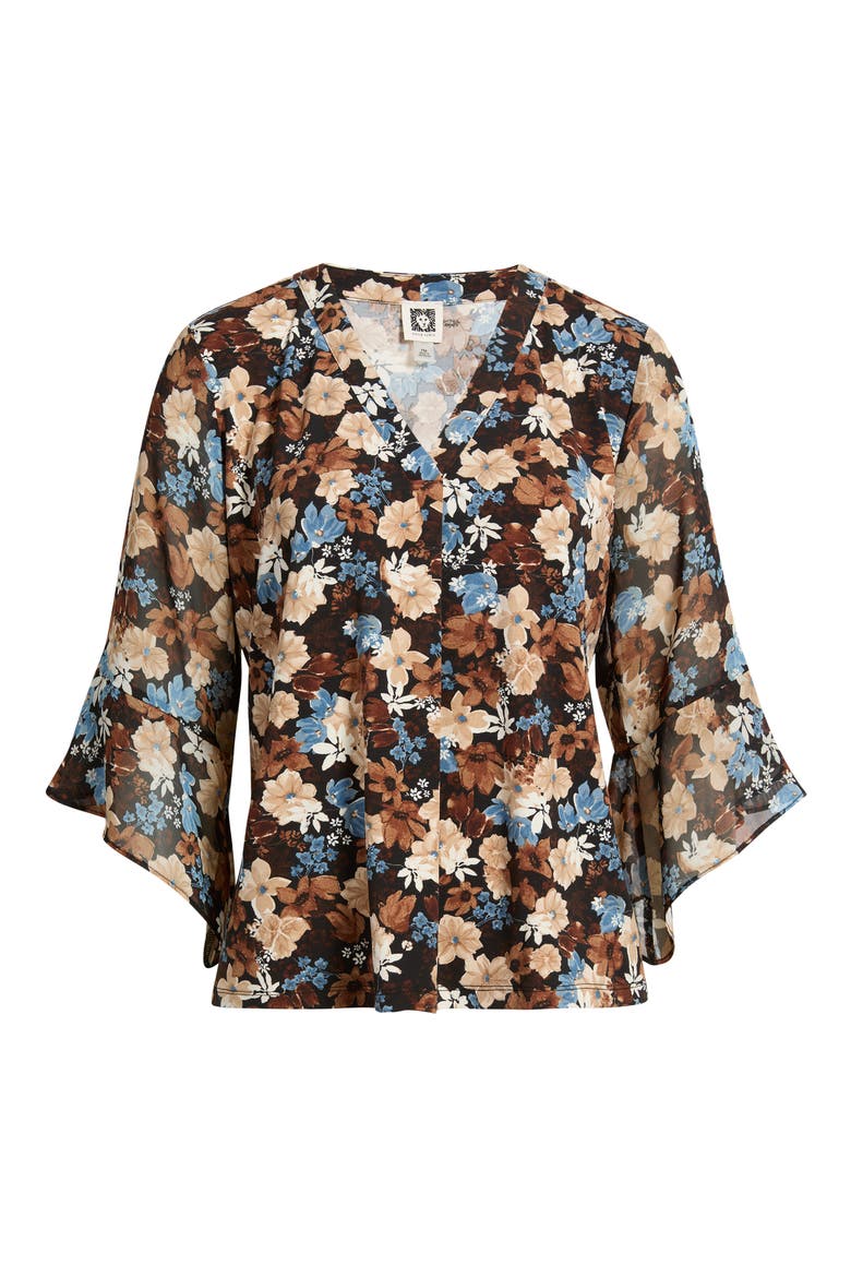 Floral Split Neck Bell Sleeve Top, Alternate, color, ANNE BLACK MULTI