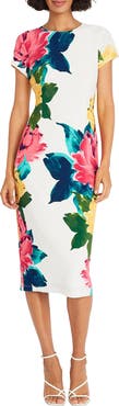 Maggy London Floral Short Sleeve Jersey Midi Dress