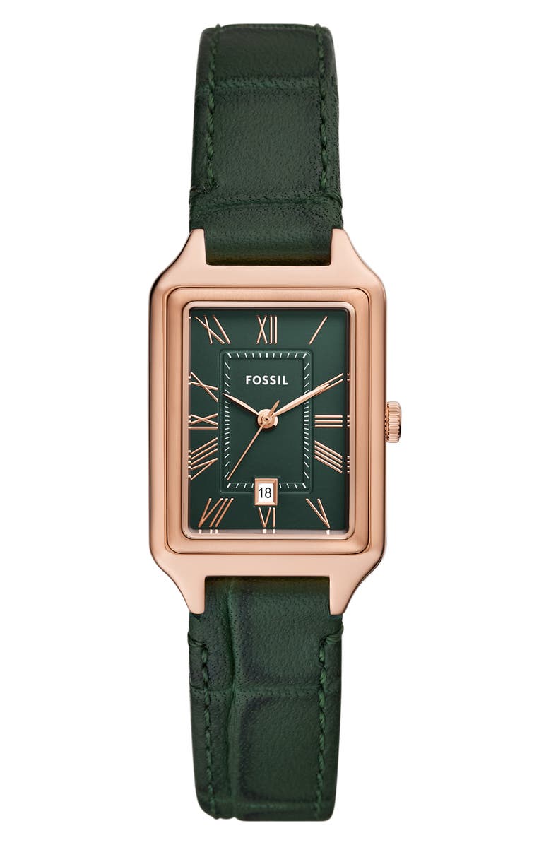 Fossil Raquel Croc Embossed Leather Strap Watch, 23mm, Main, color, 