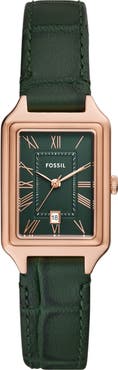 Fossil Raquel Croc Embossed Leather Strap Watch, 23mm