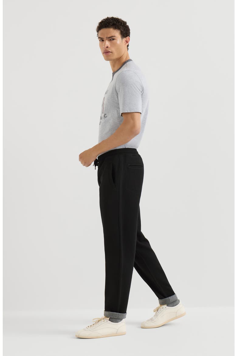 Cotton, cashmere and silk French terry double cloth trousers, Alternate, color, Black