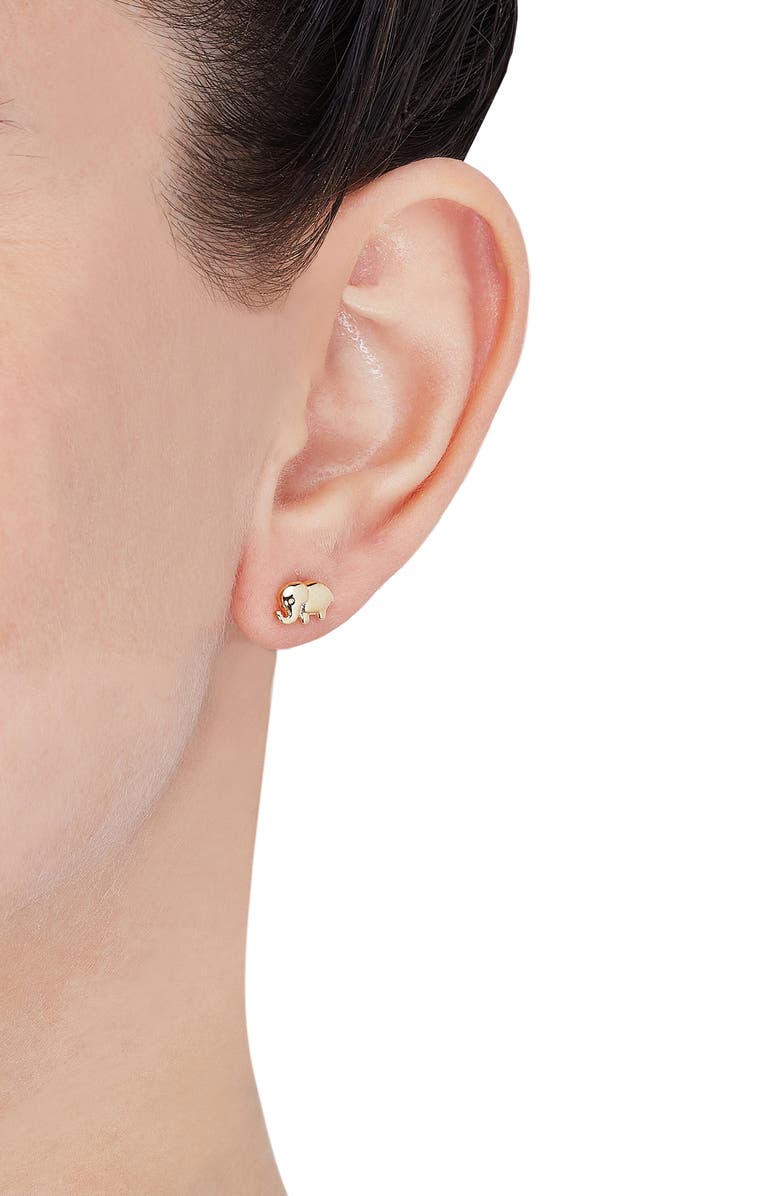 Frankie & Zoe Elephant Stud Earrings, Alternate, color, Yellow Gold