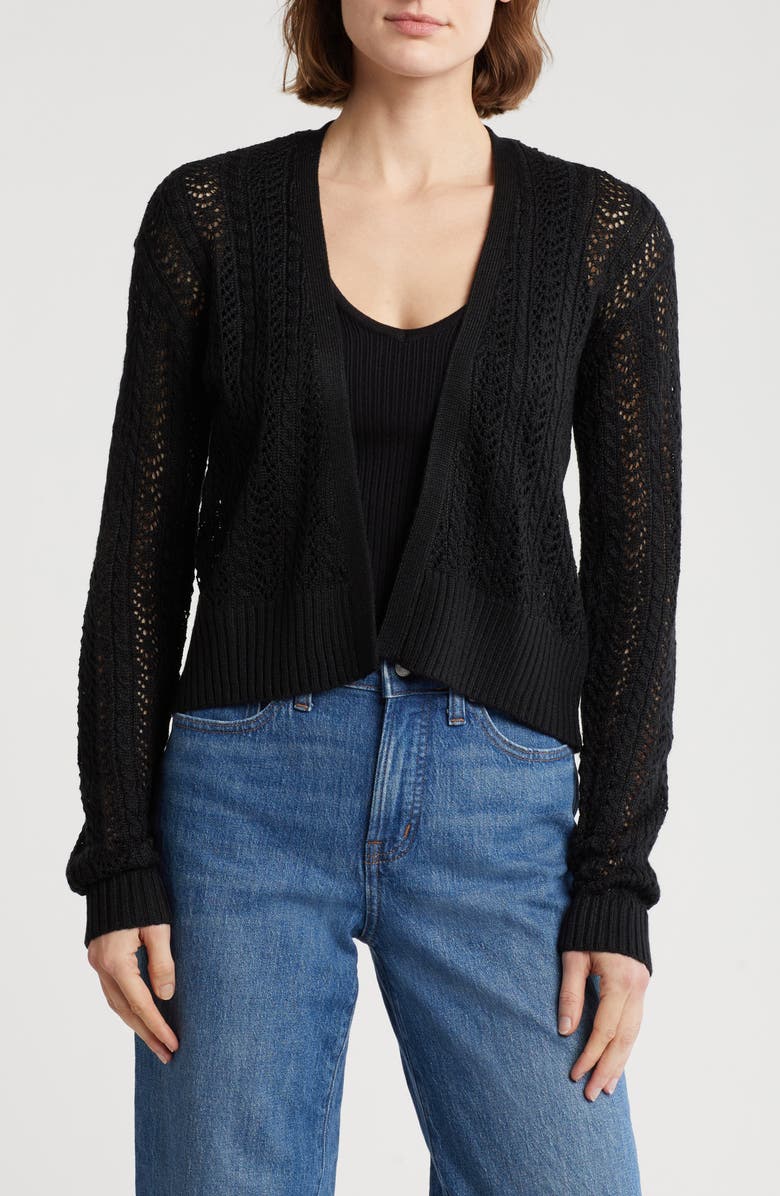 Love By Design Gia Pointelle Cardigan, Main, color, Black