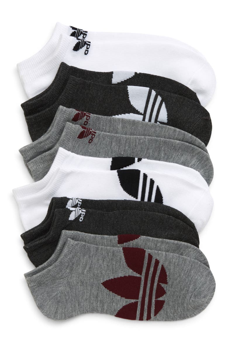 Originals 6-Pack Trefoil Logo No-Show Socks, Main, color, HEATH/MAROON/WHT/BLK/CHARCOAL