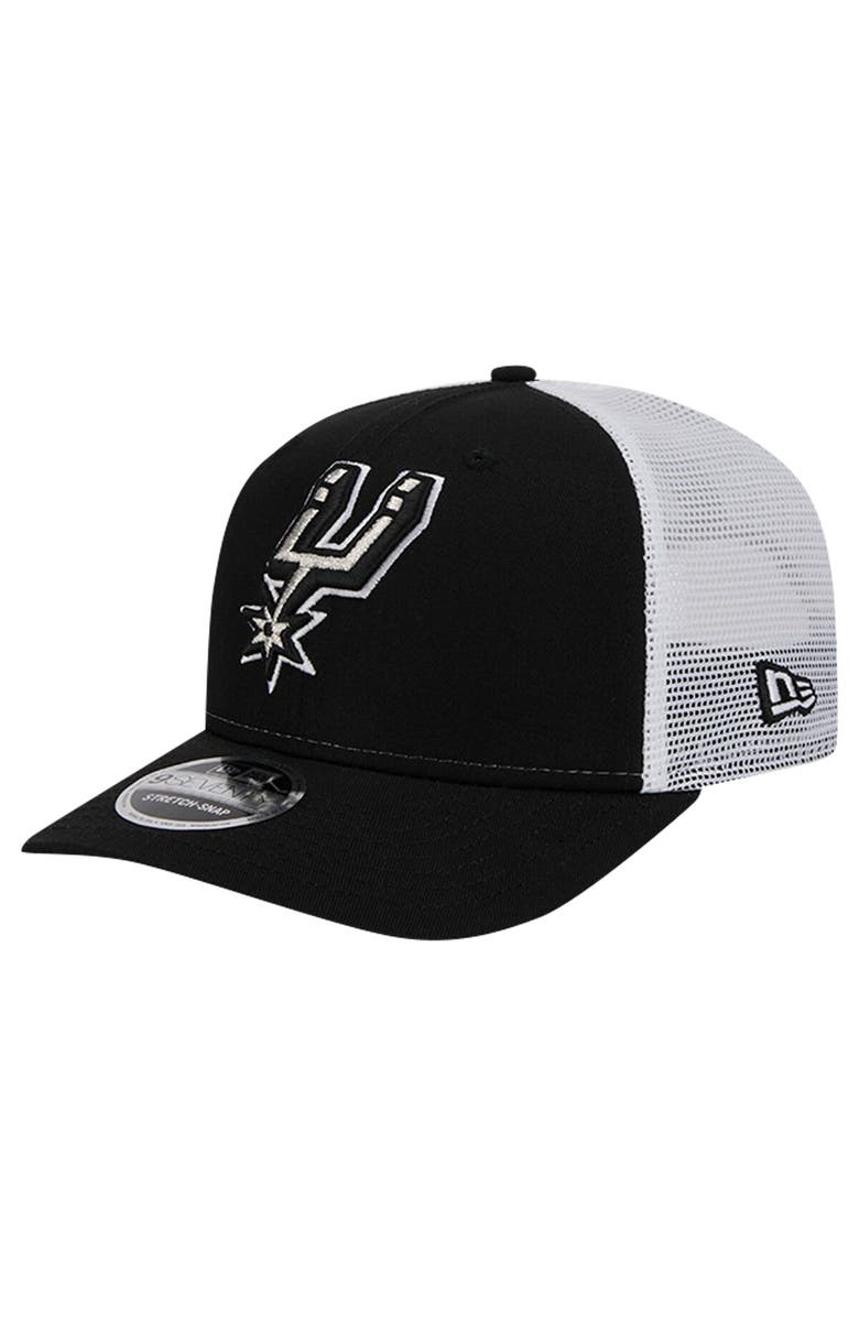 New Era Men's New Era Black/White San Antonio Spurs Trucker 9SEVENTY COOLERA Stretch-Snap Hat, Main, color, 