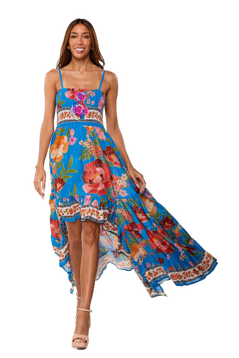 Floral High-Low Maxi Dress, Alternate, color, BLUE