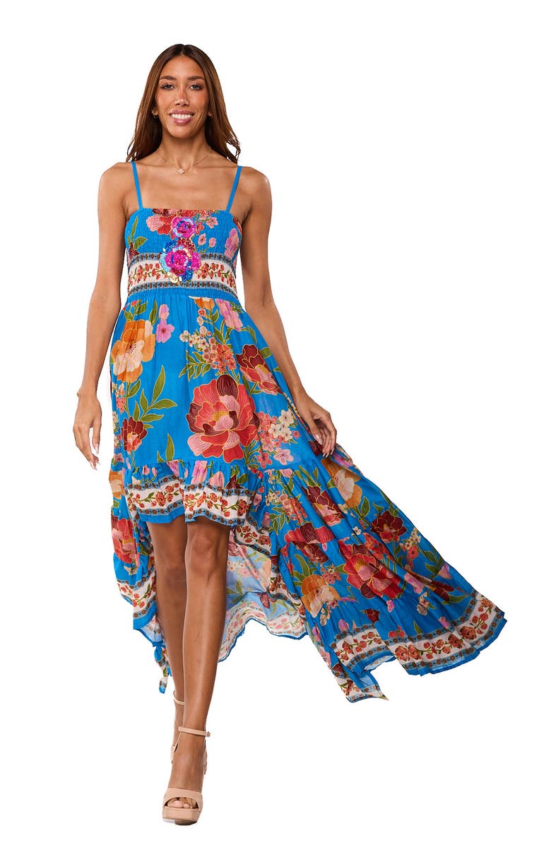 RANEES Floral High-Low Maxi Dress, Alternate, color, Blue