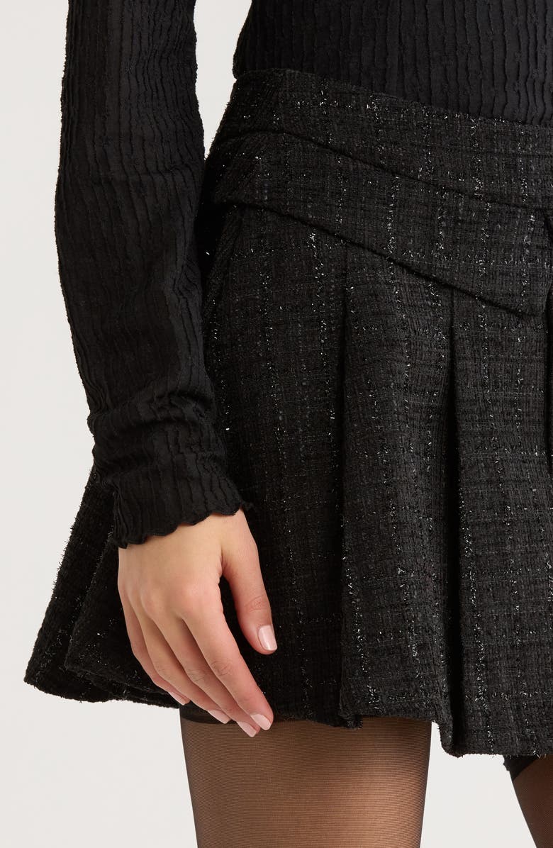 All in Favor Pleated Tweed Miniskirt, Alternate, color, Black