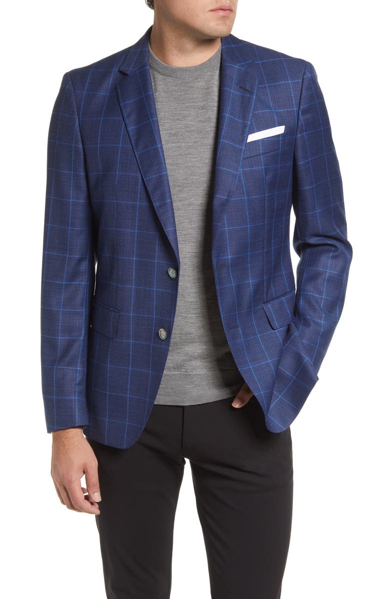 BOSS Hutson Slim Fit Plaid Wool Sport Coat, Main, color, 