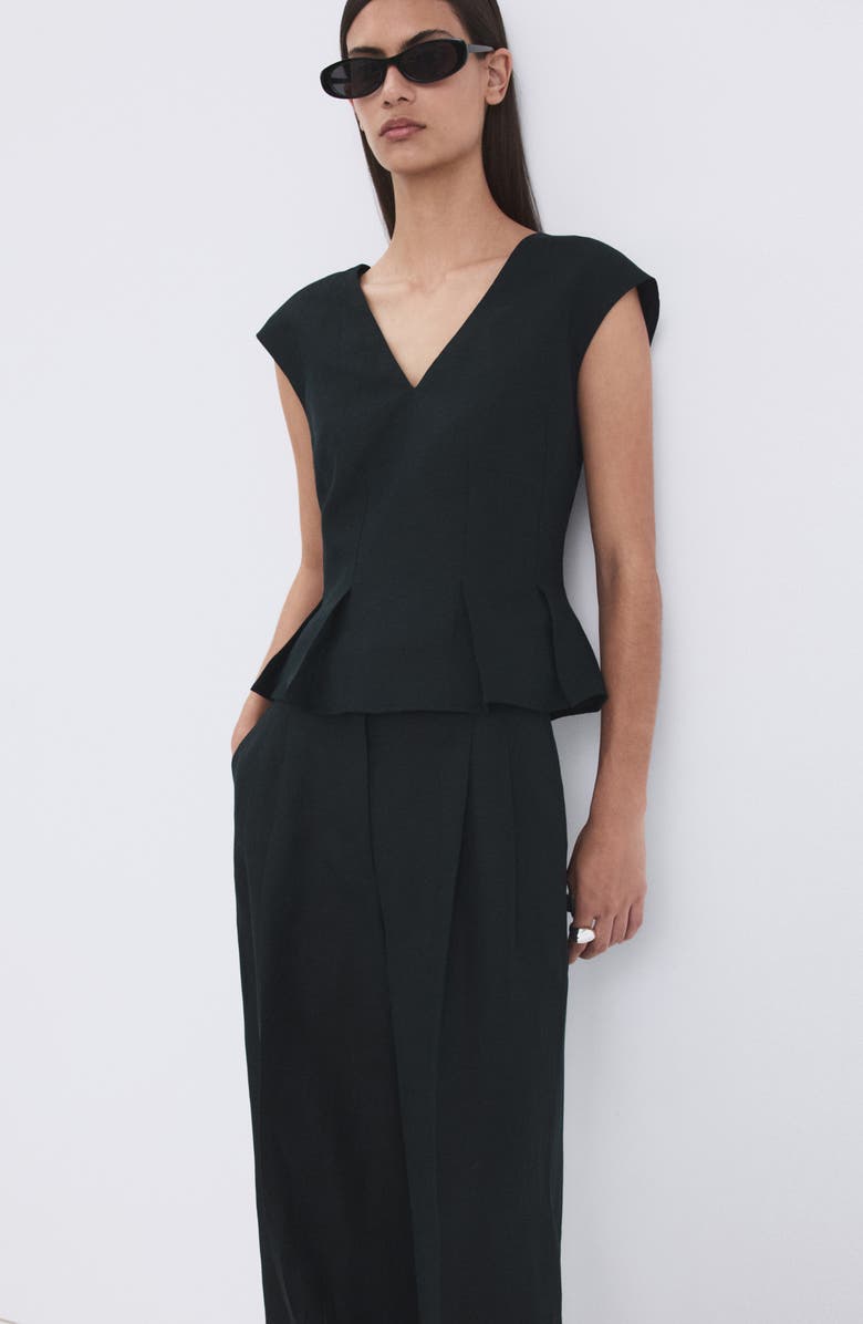 MANGO Straight Fit Linen Blend Pants, Alternate, color, Navy