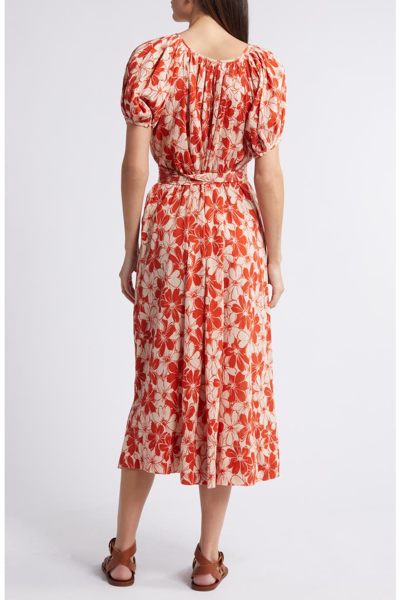 The Seascape Floral Crinkle Cotton Dress, Alternate, color, BURNT RED HIBISCUS FLOWER