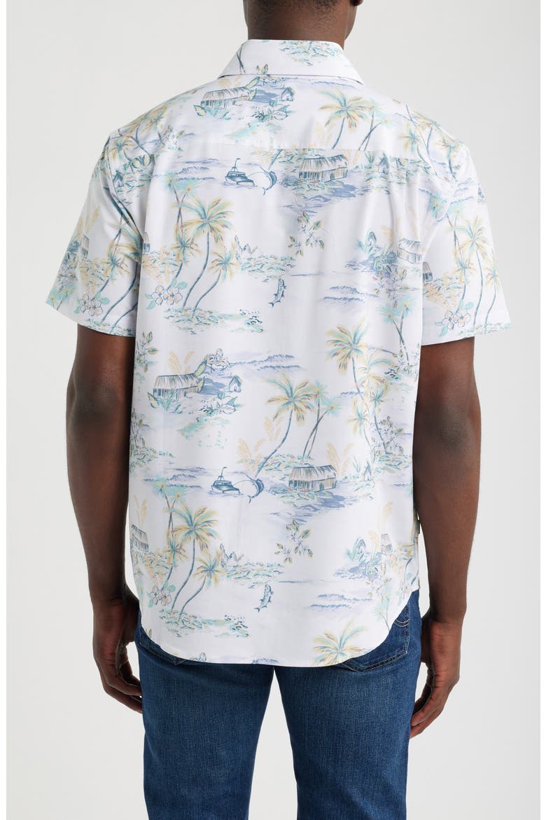 Eldora Tropical Print Short Sleeve Performance Button-Up Shirt, Alternate, color, WHITE
