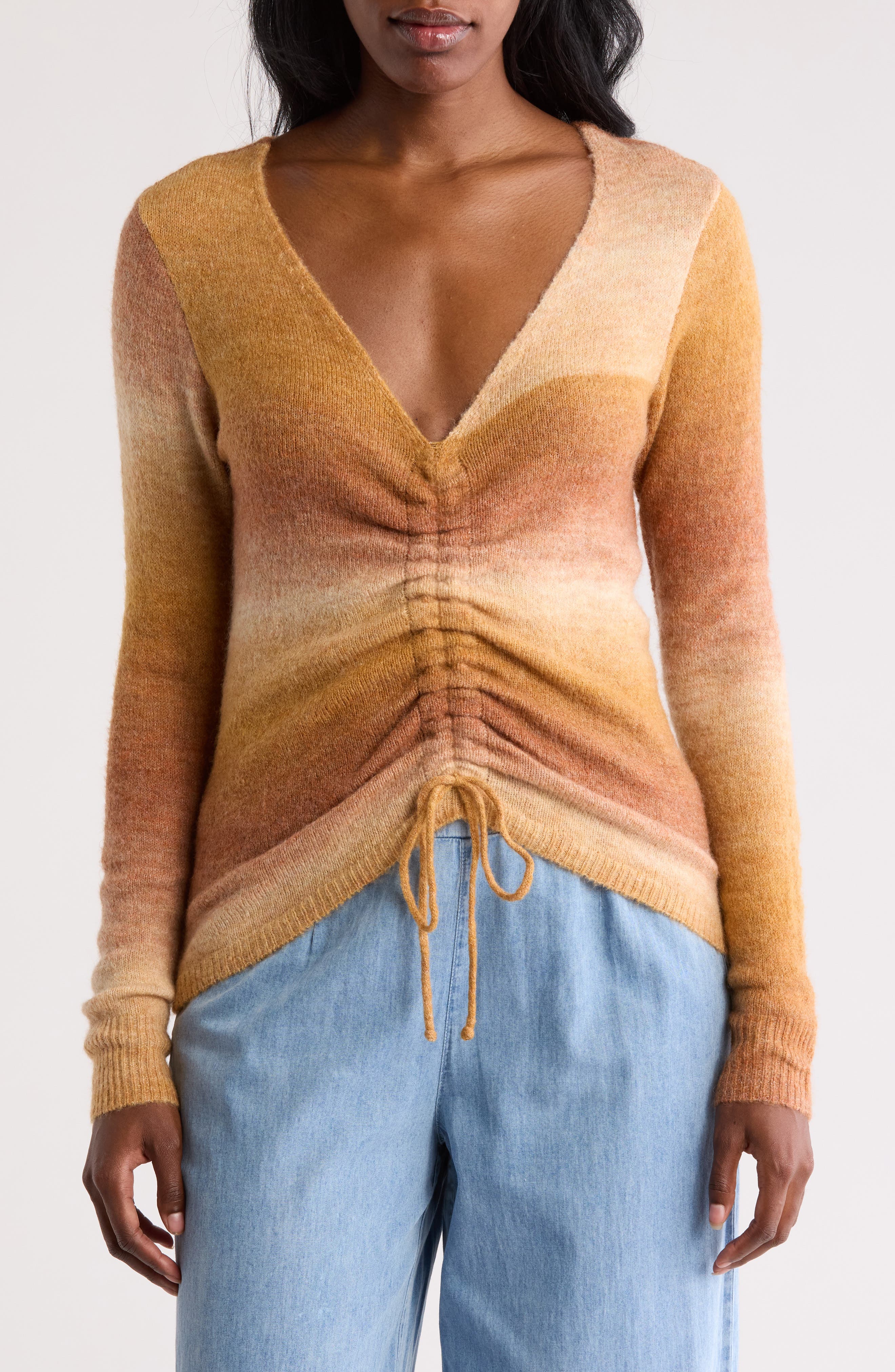 DR2 by Daniel Rainn Cinch Front Long Sleeve Ombré Sweater