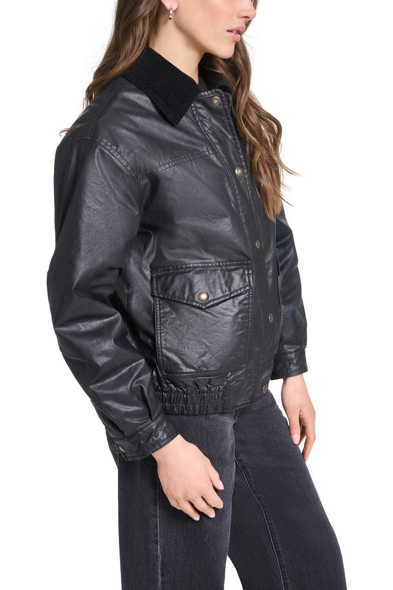 Relaxed Waxed Cotton Bomber Jacket, Alternate, color, BLACK