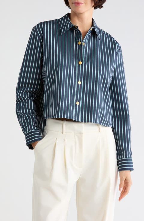 Cosette Cropped High-Low Striped Shirt