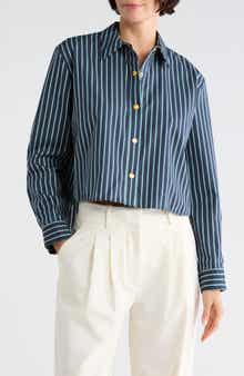 Cosette Cropped High-Low Striped Shirt