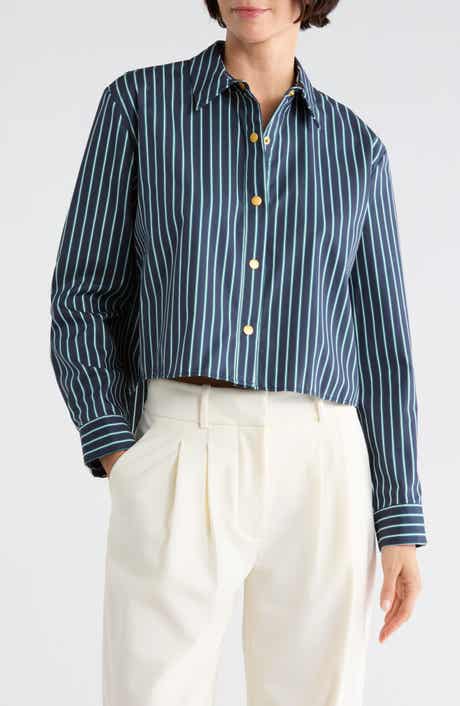 Cosette Cropped High-Low Striped Shirt