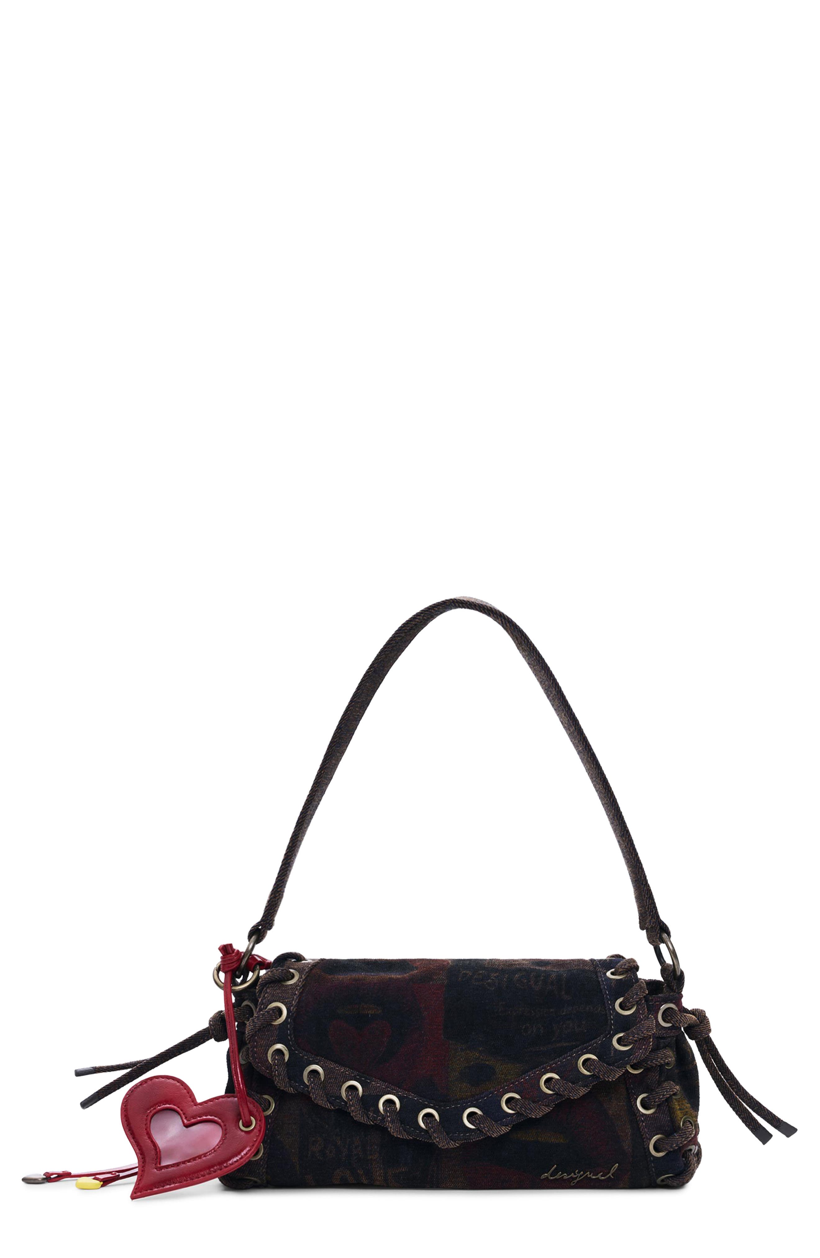 Desigual Graffiti Lips Denim Crossbody, Main, color, 