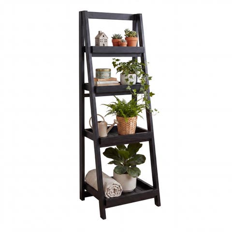 Everett Minimalist Handcrafted Acacia Wood 4-Tier Indoor/Outdoor Folding Display Ladder Storage Rack and Plant Stand