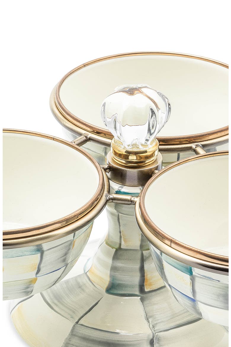 Sterling Check Enameled Steel Triplicity Bowls & Stand Set, Alternate, color, GREY/ WHITE