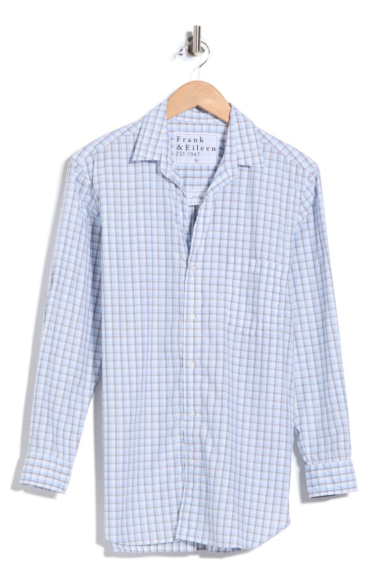 Boyfriend Button-Up Shirt, Main, color, WHITE GRAY BLUE CHECK