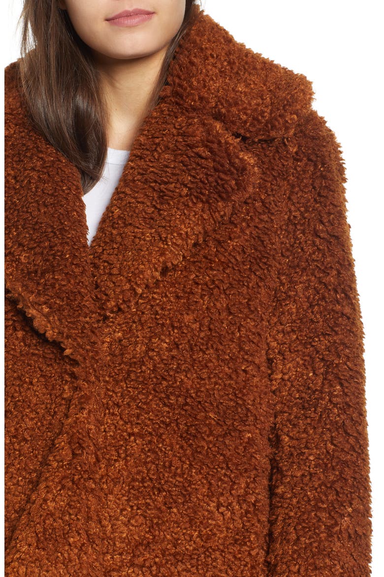 Faux Shearling Coat, Alternate, color, RUST