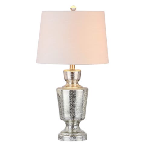 Olivia 26.5" Glass LED Table Lamp, Silver/Ivory