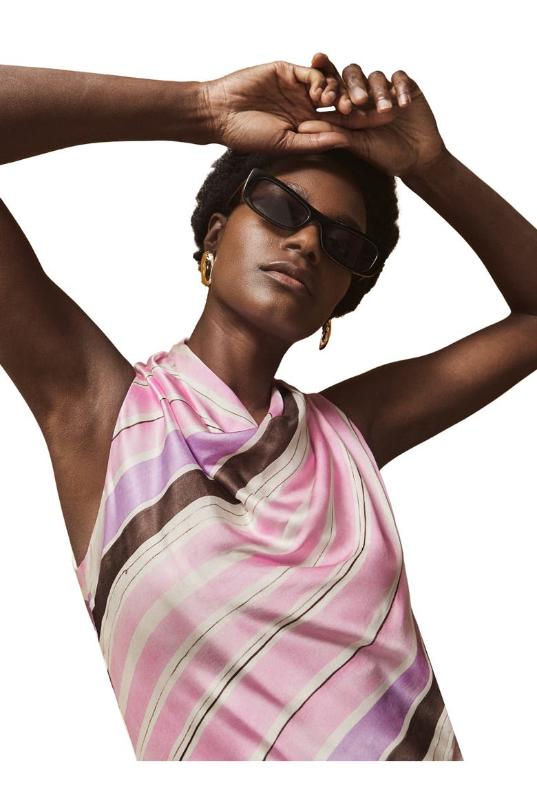Phoebe Stripe Cowl Neck Satin Dress, Alternate, color, Pink