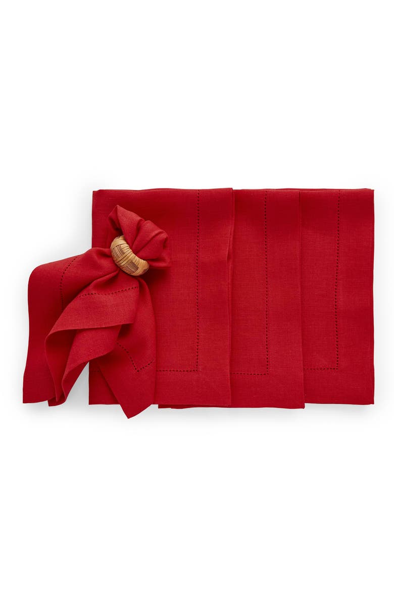 Linen Dinner Napkins 22 x 22 Set of 4 - Sonoma Hemstitch, Main, color, Red