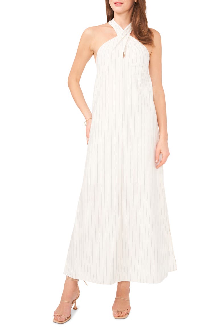 Twist Neck Maxi Dress, Main, color, NEW IVORY/ PINSTRIPE