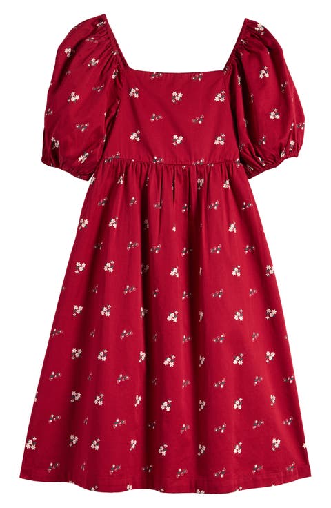 Kids' Puff Sleeve Bow Back Cotton Dress (Toddler, Little Kid & Big Kid)