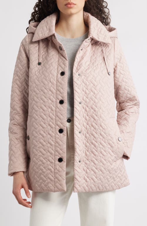 London Fog Water Resistant Quilted Jacket With Removable Hood In Pink
