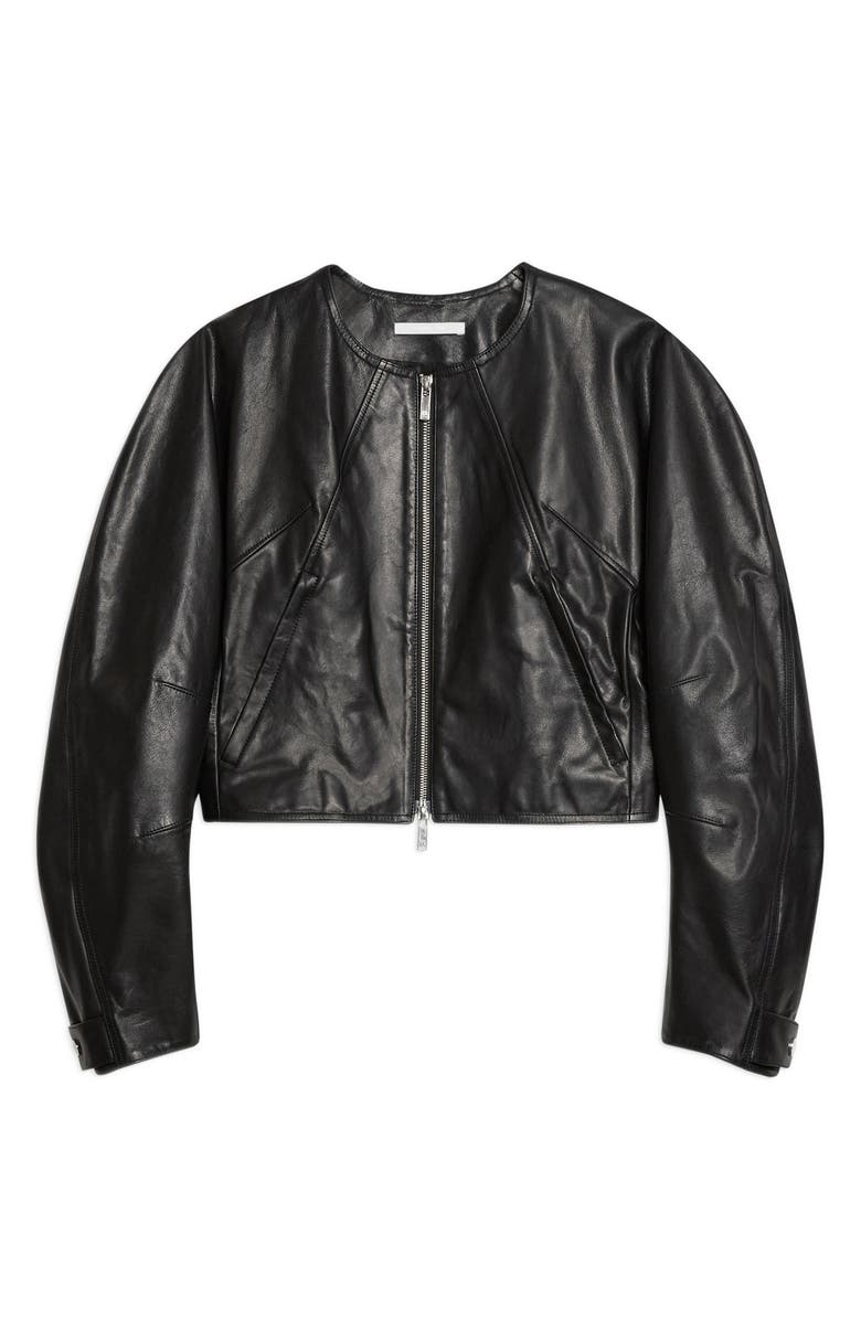 Helmut Lang Articulated Sleeve Crop Leather Jacket, Alternate, color, 