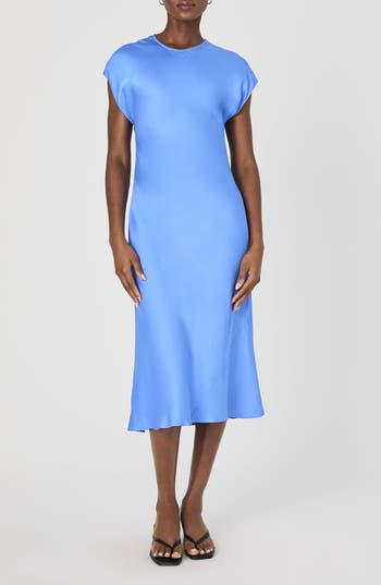 French Connection Ennis Satin Column Midi Dress In Blue